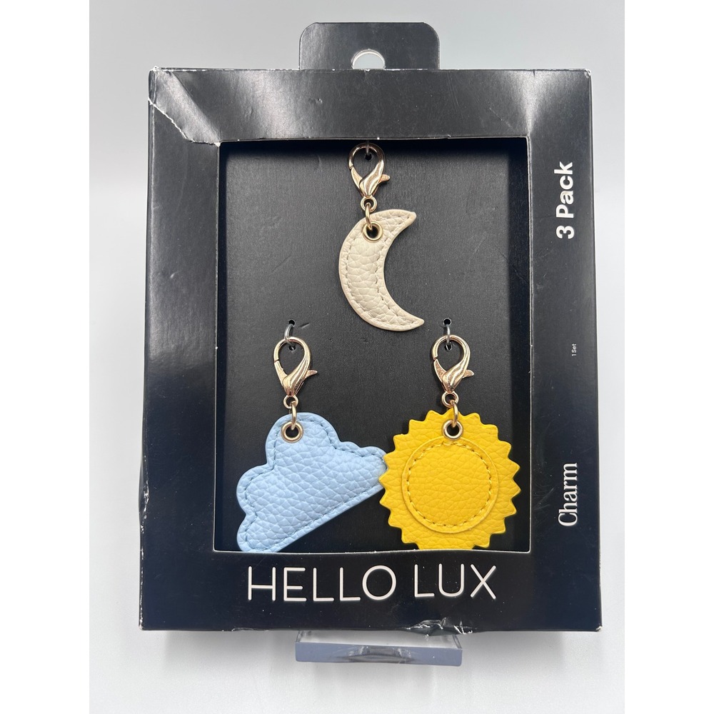 Hello Lux 3 Pack Figural Bag Charms Sun Moon Cloud PU Leather Gold Clasp NEW